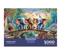 Puzzle Jigsaw 1000 Pièces Trois bébés éléphants sur Le Pont Puzzles 38x26cm/1000pcs pour Enfants Cadeau Jeu D'Intelligence Pression Réduite Bricolage Carton