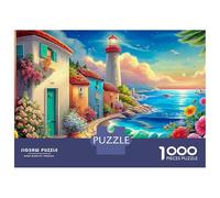 Puzzle Jigsaw 1000 Pièces Village côtier de Charme avec des Fleurs colorées Puzzles 52x38cm/1000pcs pour Adultes Et Enfants Cadeau Jeu D'Intelligence Familial Bricolage Carton