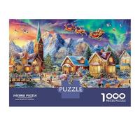 Puzzle Jigsaw 1000 Pièces Village Lumineux de Noël sous Un Ciel Magique Puzzles 38x26cm/1000pcs pour Enfants Cadeau Jeu D'Intelligence Pression Réduite DIY Carton