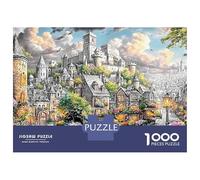 Puzzle Jigsaw 1000 Pièces Village médiéval avec château Puzzles 52x38cm/1000pcs pour Enfants Cadeau Jeu D'Intelligence Familial Bricolage Carton