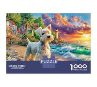 Puzzle Jigsaw 1000 Pièces Westie sur Coastal Village Path Puzzles 38x26cm/1000pcs pour Enfants Cadeau Jeu D'Intelligence Pression Réduite Bricolage Carton