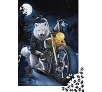 Puzzle Jigsaw 1000 Pièces Wolf Biker Nuit Ride Puzzles 52x38cm/1000pcs pour Enfants Cadeau Jeu D'Intelligence Pression Réduite DIY Carton