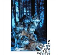Puzzle Jigsaw 1000 Pièces Wolf Pack forêt de Nuit Puzzles 70x50cm/1000pcs pour Adultes Et Enfants Cadeau Jeu D'Intelligence Pression Réduite Bricolage Carton