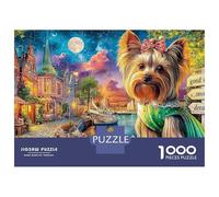 Puzzle Jigsaw 1000 Pièces Yorkie à European Canal Town Puzzles 52x38cm/1000pcs pour Enfants Cadeau Jeu D'Intelligence Pression Réduite Bricolage Carton