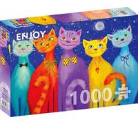 Puzzle Jigsaw de 1000 pièces pour adultes - Finition mate, toucher doux, pièces robustes et uniques, ajustement serré, couleurs vives, service de pièces manquantes - Happy and Cute Whimsical Cats