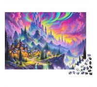 Puzzle Jungle-Forêt illuminée par aurores boréales-1000 pièces-Carton Finition Mate de qualité supérieure-Encadrement Possible-Activité de Groupe pour coupet Adultes passionnés-52x38cm