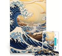 Puzzle Kanagawa Under The Wave 1000 pièces Jeu d'adresse et de réflexion Assemblage Stable Pièces Qui ne bougent Pas Passe-Temps agréable pour Les Longs Week-Ends (38x26cm)