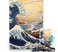 Puzzle Kanagawa Under The Wave 1000 pièces Jeu de Construction Assemblage Parfait sans écart Activité gratifiante pour Les Jours de Pluie (38x52cm)