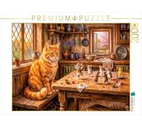 Puzzle · Katze beobachtet tanzende Mäuse Auf dem Tisch in fröhlicher Szene
