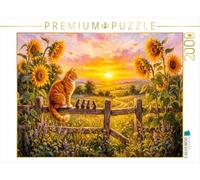 Puzzle · Katze und Mäuse schauen vom Zaunpfahl in sommerlichen