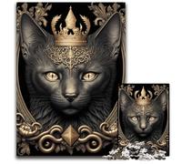 Puzzle King Cat Golden Art Deco 1000 pièces pour Adultes, Puzzle en Carton pour décoration intérieure, entraînement cérébral et Cadeaux de Noël 26x38cm