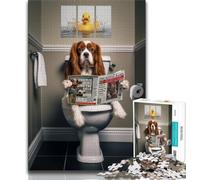 Puzzle King Charles Spaniel aux Toilettes, 1 000 pièces pour Adultes, Difficile à réaliser, mais Amusant et Humoristique, avec Affiche et fiche de Questions-réponses Assorties (50x75cm)