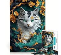 Puzzle Kintsugi Chat Nature 1000 pièces pour Adultes Jeu de logique Fine Amusant et Silencieux Bords Nets Cadeau mémorable (38x52cm)