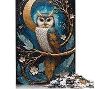 Puzzle Kintsugi Hibou Doré 1000 pièces pour Adultes, Puzzles en Bois, Casse-têtes pour Enfants, 1000 pièces (75 x 50 cm)