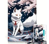 Puzzle Kitsune Renard Blanc 1000 Pièces Jeu de réflexion Assemblage Stable Pièces Qui ne bougent Pas Passe-Temps agréable pour Les Longs Week-Ends (38x52cm)