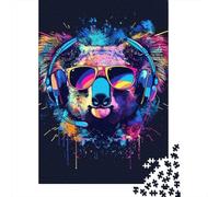 Puzzle Koala 1000 pièces avec Casque et Lunettes de Soleil pour Adultes, Puzzle en Bois, Cadeau d'halloween, Jeu éducatif, Jouet de défi (38 x 26 cm)