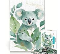 Puzzle Koala Aquarelle avec Feuilles Vertes 1000 Pièces Jeu Amusant Technologie de Découpe Laser Avancée Jouet de Loisirs Intérieurs pour Les Fêtes (50x75cm)