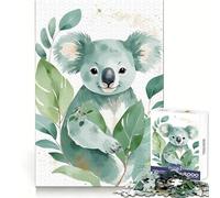 Puzzle Koala Aquarelle avec Feuilles Vertes 1000 Pièces pour Adolescents Développe la Réflexion, Loisirs, Plaisir, Bords Soignés Cadeau d'hiver (38x52cm)
