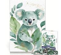 Puzzle Koala Aquarelle avec Feuilles Vertes 1000 Pièces pour Adultes Développe la Concentration et la Capacité de Temps Bien Utilisé Assemblage Parfait Surprise de Noël (50x75cm)