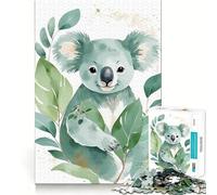 Puzzle Koala Aquarelle avec Feuilles Vertes pour Adultes 1000 Pièces Jeu de Stimulation Cérébrale Taille Uniforme Pièces Précises pour Les Voyages (38x52cm)