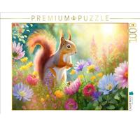 CALVENDO Puzzle Joy of Life in The Sea of Flowers: The Lively Squirrel in The Garden | 1000 pièces Lege-Größe 64 x 48 cm Photo Puzzle für glückliche Stunden