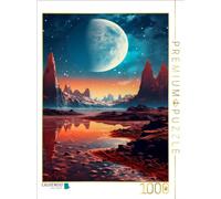 Puzzle · La Lune se Tient au-Dessus d'une planète rocheuse | Un lever de lune sur une autre planète · 1000 pièces · Format assemblé 64 × 48 cm · CALVENDO Puzzle