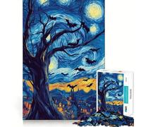 Puzzle La Nuit étoilée avec des Chauves-Souris 38x26cm pour Adolescents, idéal pour Halloween et la Transylvanie 1000 pièces Développe la mémoire, Anti-Stress et Bords Lisses Cadeau de Noël