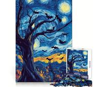 Puzzle La Nuit étoilée avec des Chauves-Souris 38x26cm pour Adolescents, idéal pour Halloween et la Transylvanie 1000 pièces Développe la mémoire, Anti-Stress et Bords Lisses Cadeau de Noël