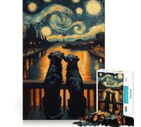Puzzle La Nuit étoilée et Un Couple de Chiens pour Adolescents, 1000 pièces, renforce la mémoire, Anti-Stress, Bords Lisses, Cadeau de Noël 38x26cm