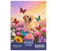 Puzzle Labrador 1000 Pièces en Carton pour Adultes Enfants Jeu De Détente Familial Puzzle Labrador Mer de Fleurs Cadeau Adulte Home Decor 38x26cm/1000pcs