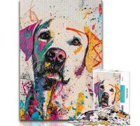 Puzzle Labrador de 1000 pièces, Style Basquiat, Difficile à réaliser, mais Amusant et Humoristique, Cadeau d'anniversaire, décoration Murale (38x26cm)