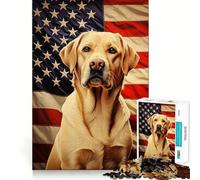 Puzzle Labrador Drapeau Américain 1000 Pièces Jeu Stimulant Le Cerveau Ajustement Parfait Divertissement Confortable à l'Intérieur pour Tous (38x52cm)