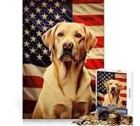 Puzzle Labrador Drapeau Américain 1000 Pièces pour Adolescents Stimulation Cognitive Loisirs Calmes Idée Cadeau de Noël (50x75cm)