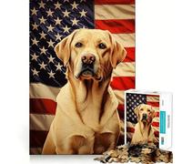 Puzzle Labrador Drapeau Américain 1000 Pièces pour Adultes Jeu de Mémoire Amusant Découpe Expert Activité de Groupe Relaxante en Intérieur (50x75cm)