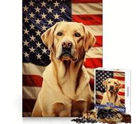 Puzzle Labrador Drapeau Américain pour Adultes 1000 Pièces Améliore la Mémoire Temps de Détente Agréable Découpe de Précision Cadeau Spécial (38x52cm)
