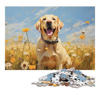 Puzzle Labrador Jaune en Fleurs 1000 pièces Puzzles en Bois Puzzles pour Adultes pour Adultes et Adolescents de 12 Ans et Plus 1000 pièces (75 x 50 cm)