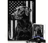 Puzzle Labrador Noir et Drapeau américain pour Adultes, 1000 pièces, Exercice cognitif, Temps Bien investi, Bords Nets, (50x75cm)