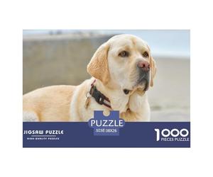 Puzzle Labrador Retriever pour Adulte, idéal pour se détendre Un Labrador Jaune avec Un Collier Regarde ailleurs. Jeu éducatif de 1000pcs 38x26cm.