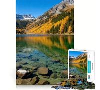 Puzzle Lac Alpin en Automne 1000 pièces Jeu Stimulant Le Cerveau Ajustement Parfait Divertissement d'intérieur Confortable pour Tous (38x26cm)