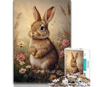 Puzzle Lapin Animal 1000 pièces pour Adultes, Jouets éducatifs et éducatifs, Jeux familiaux avec Affiche et fiche de Questions-réponses Assorties 38x26cm