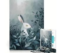 Puzzle Lapin Blanc dans Feuillage Bleu 1000 Pièces Jeu de Créativité et de Découpe Net Composants Robustes Idéal pour Les Voyages pour Les Jeux de Réflexion (38x52cm)