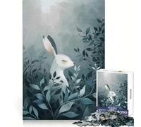 Puzzle Lapin Blanc dans Feuillage Bleu pour Adultes 1000 Pièces Exercice Mental Loisirs Conscience Cadeau Spécial Snug Lock (50x75cm)