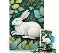 Puzzle Lapin Blanc dans Le Feuillage 1000 Pièces pour Adolescents Stimulation Mentale Ajustement Parfait Loisirs Captivants pour des Moments Confortables à la Maison (38x52cm)