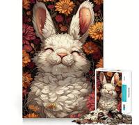 Puzzle Lapin Blanc dans Les Fleurs 1000 Pièces pour Adultes Jeu de Remémoration Amusant Assemblage Solide et Sécurisé Activité Scolaire Familiale (38x52cm)