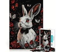 Puzzle Lapin Blanc et Roses 1000 pièces Jeu de Concentration mentale Découpe de précision Bords Lisses Jeu de Construction de Liens significatifs (38x52cm)