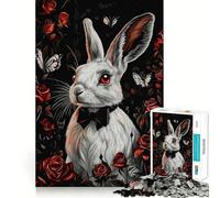 Puzzle Lapin Blanc et Roses 1000 Pièces pour Adultes Jeu de mémoire Amusant Assemblage sûr et Solide Activité familiale du Soir (50x75cm)