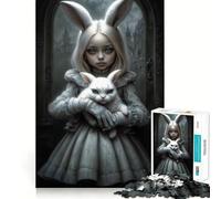 Puzzle Lapin Blanc pour Adultes 1000 Pièces Jeu de Mémoire Découpe Laser pour Un Assemblage Parfait Cadeau Unique pour Soulager Le Stress (38x52cm)