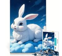Puzzle Lapin Blanc sur Nuage 1000 Pièces Entraînement Cérébral Amusant Découpe Claire Composants Robustes Divertissement Captivant pour des Moments Confortables à la Maison (50x75cm)