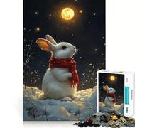 Puzzle Lapin d'hiver à l'écharpe Rouge pour Adolescents,1000 pièces,Jeu Stimulant l'esprit,Taille Uniforme,pièces précises,activité Amusante en Famille Le Soir (38x52cm)