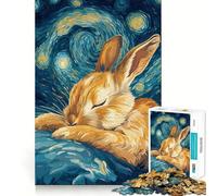 Puzzle Lapin endormi la Nuit étoilée pour Adolescents, 1000 pièces, Casse-tête Relaxant et Amusant, à Assembler, Un Joli Cadeau 50x75cm
